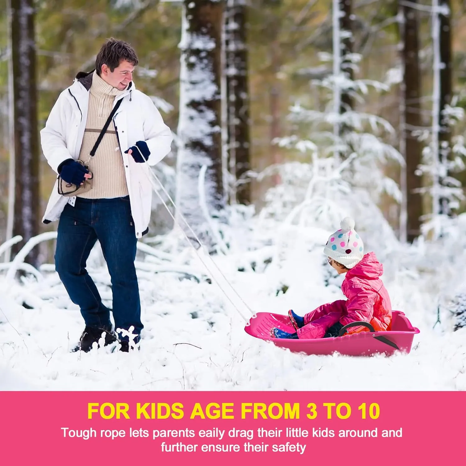 AGPTEK 31 Inch Durable Downhill Sprinter Toboggan Snow Sled for Kids Boys Girls Adults with Built-in Handles and Pulling Rope