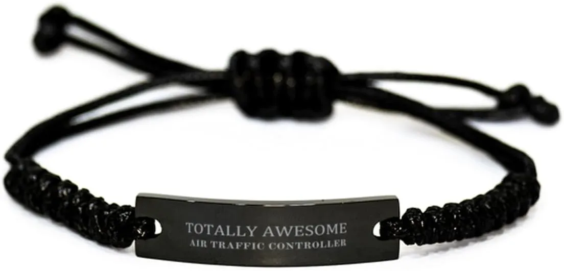 Air Traffic Controller Engraved Black Rope Bracelet - Totally Awesome Gifts for Aviation Graduates, Christmas, and Special Occasions