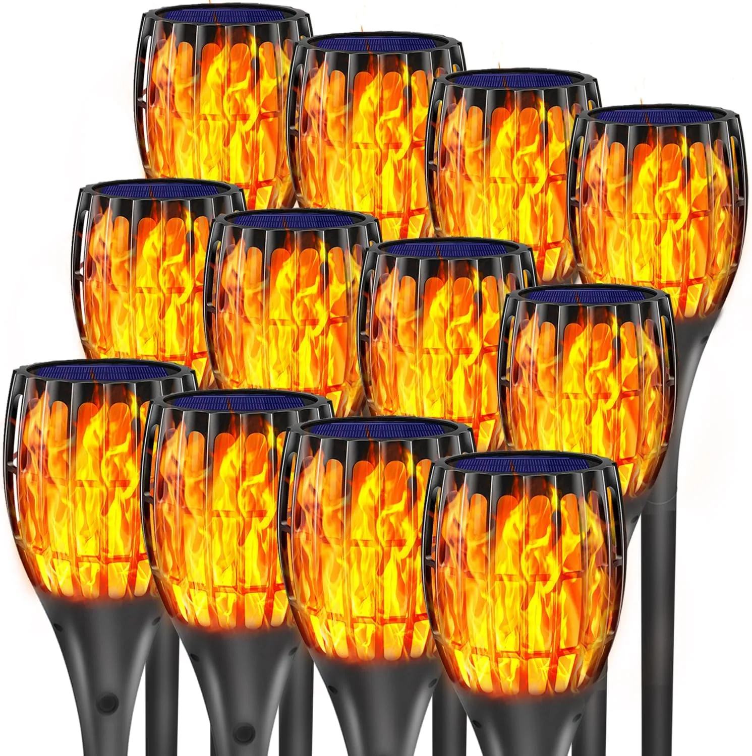 Aityvert Upgraded Larger Solar Torch Lights, Waterproof Outdoor Dancing Flames Lights, Flickering Flames Garden Lights, Landscape Decoration Pathway Patio Lights 43"" 20 LED (12 Pack), Black, AC92007