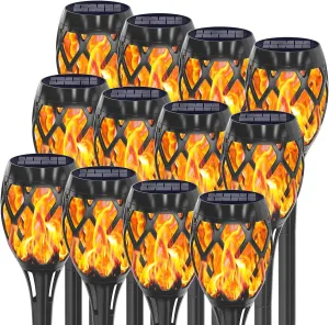 Aityvert Upgraded Larger Solar Torch, Waterproof Outdoor Dancing Flames Garden Lights, Flickering Flames Landscape Decoration Pathway Patio Lights 19" 20 LED (12 Pack)