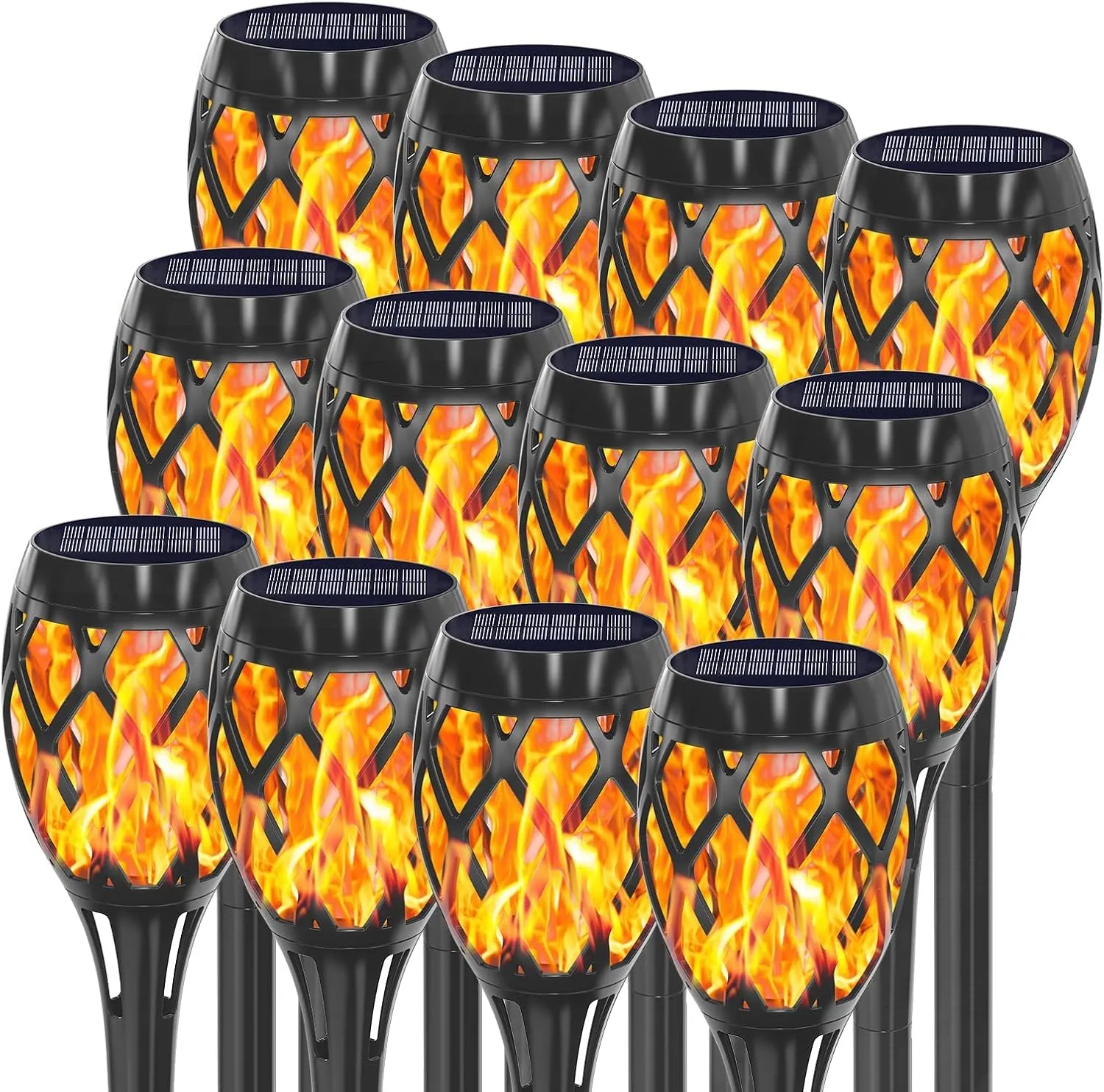 Aityvert Upgraded Larger Solar Torch, Waterproof Outdoor Dancing Flames Garden Lights, Flickering Flames Landscape Decoration Pathway Patio Lights 19" 20 LED (12 Pack)