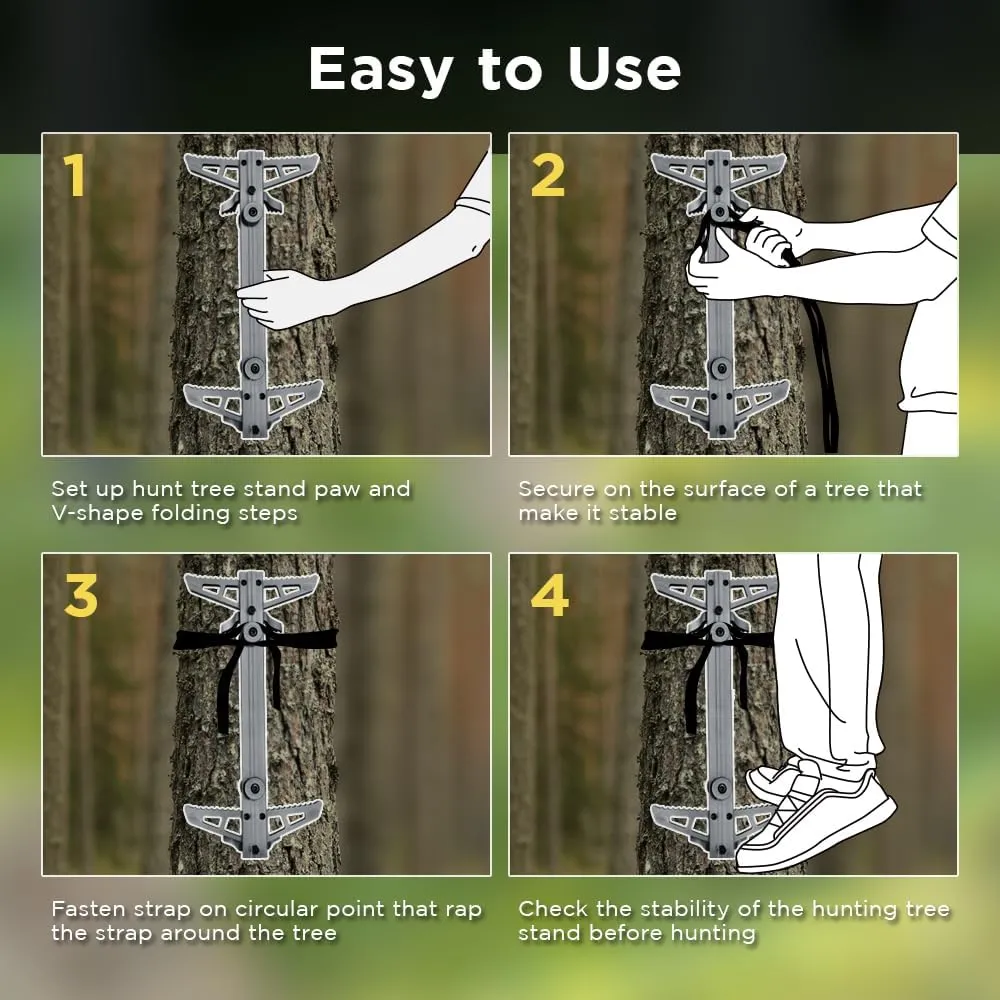 Aluminum Hunting Climbing Stick Lightweight Hunting Climbing Step Non-Slip Tree Climbing Stick with Fold Up Steps