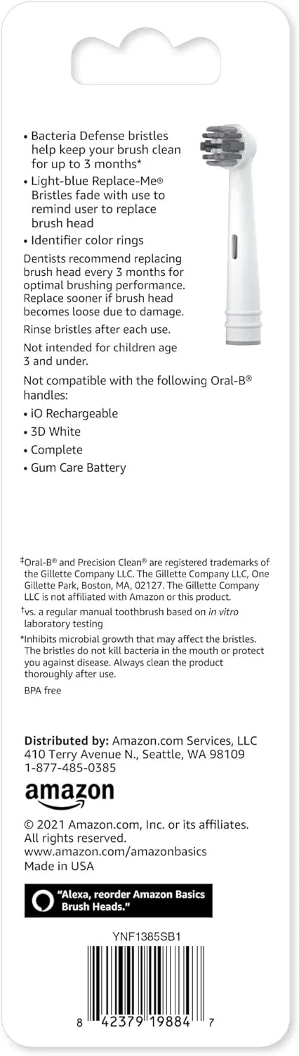 Amazon Basics Electric Toothbrush Head Replacement Brush, White, 5 Count (Fits Most Oral-B Brushes) (Previously Solimo)