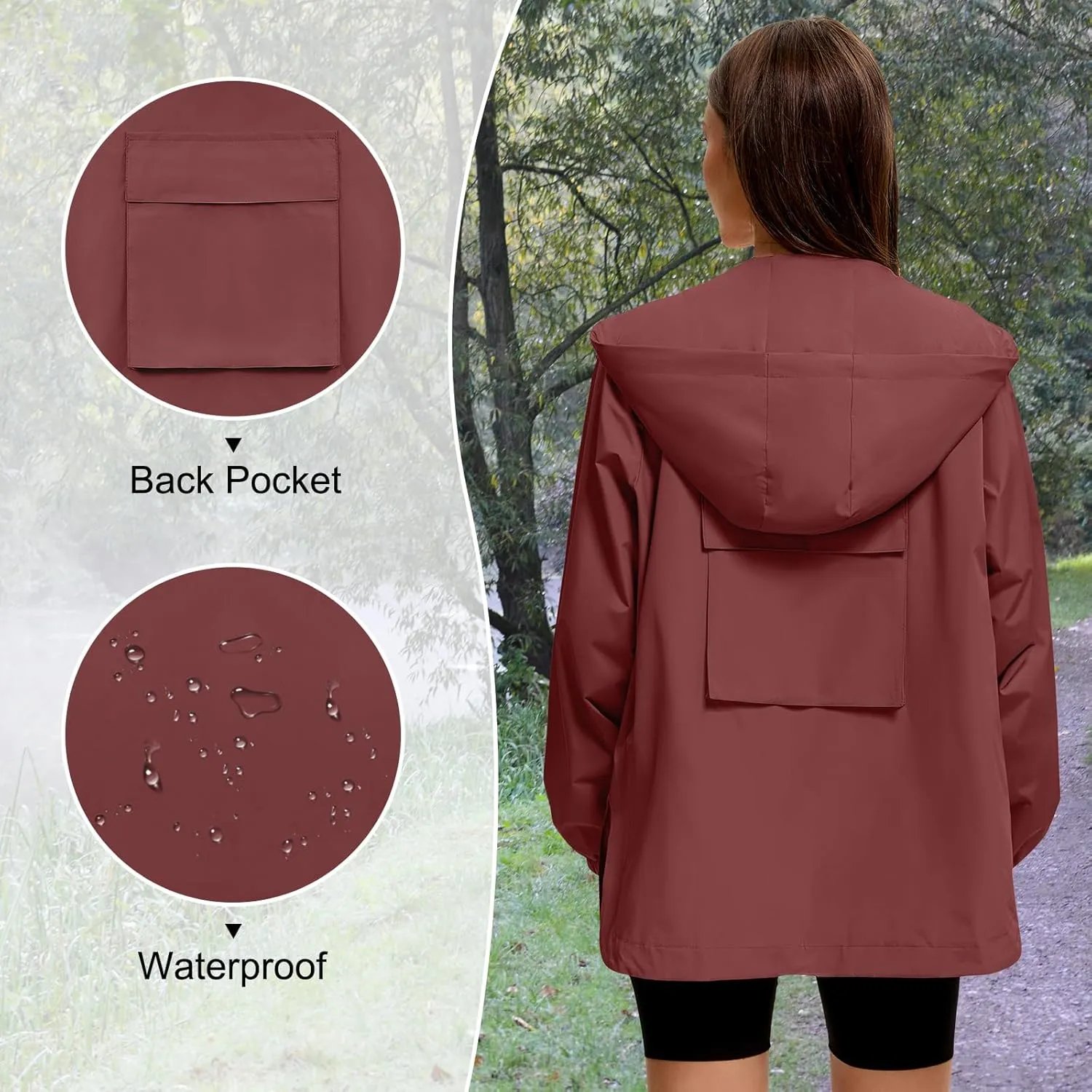 American Trends Women Rain Jacket with Hood Lightweight Rain Coats for Women Trench Waterproof Windbreaker With Back Pockets