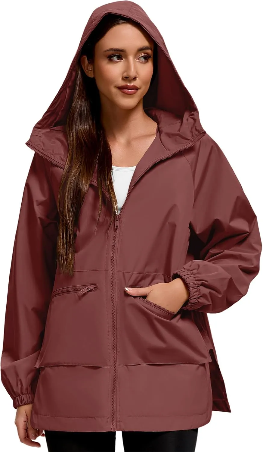 American Trends Women Rain Jacket with Hood Lightweight Rain Coats for Women Trench Waterproof Windbreaker With Back Pockets