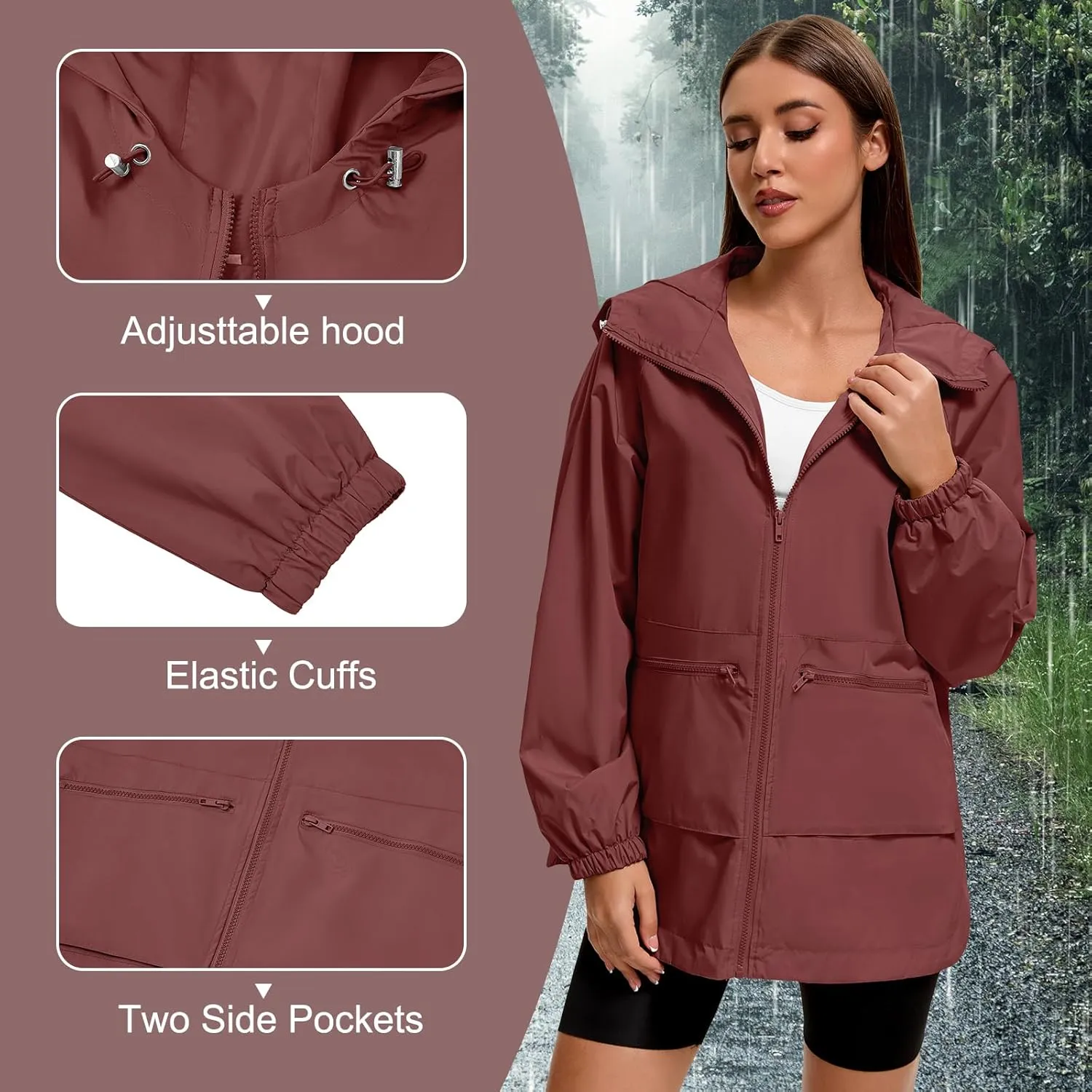 American Trends Women Rain Jacket with Hood Lightweight Rain Coats for Women Trench Waterproof Windbreaker With Back Pockets