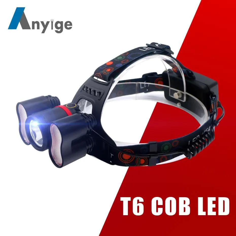 ANYIGE XML T6 COB LED Headlight with Light Sensor Rechargeable Headlamp Hunting Torch Camping Frontal Lantern Use 18650 Battery