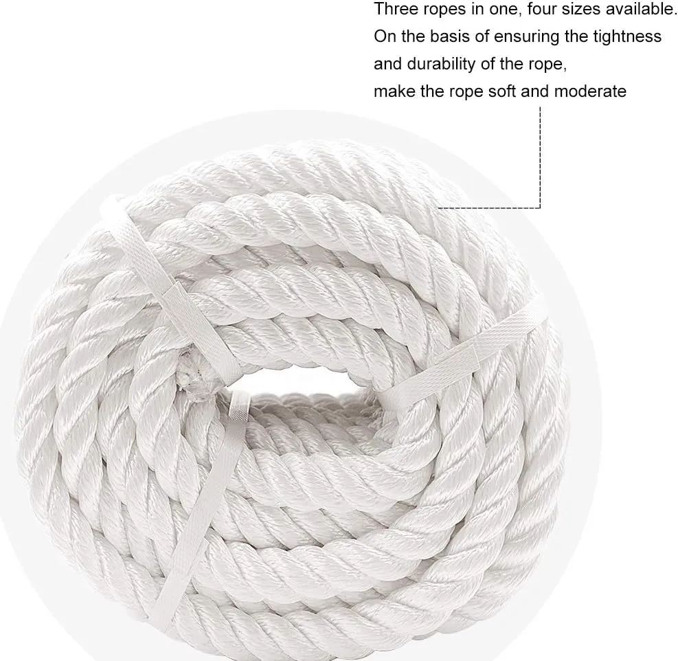 Aoneky 1/2 5/8 3/4 7/8 inch Nylon Twisted Rope - White Pull Rope Cord (3/8 inch x 100 ft)