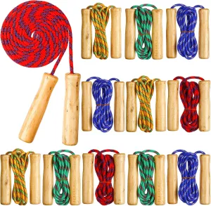 Aoriher 12 Pcs Jump Ropes for Kids Adjustable 7 ft Cotton Skipping Ropes with Wooden Handle for Students Fitness Outdoor Exercise Workout Fun Activity, Random Color