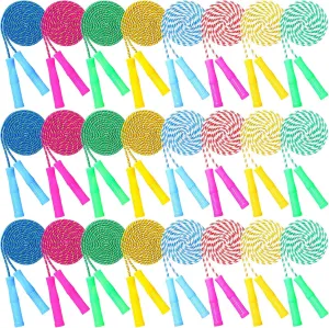 Aoriher 24 Pcs Jump Rope Bulk Christian Charity Donation Supplies 7.87 ft Adjustable Stripe Ropes with Plastic Handles Fitness Skipping, Assorted Colors