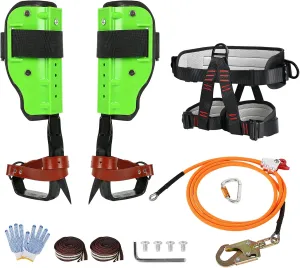 AQQHSAIN Tree Climbing Spikes Kit, Spikes for Tree Climbing Gear Tree Climbing Spurs Tool with Adjustable Belt and Rope Professional Climbing Equipment with Non-Slip Pedal for Sports, Working