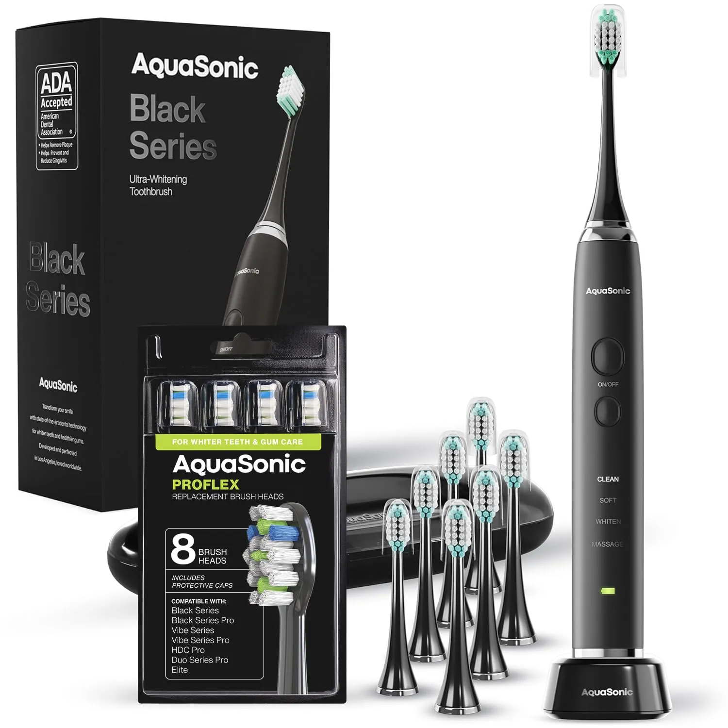 Aquasonic Black Series and ProFlex Brush Heads 8-pack Bundle