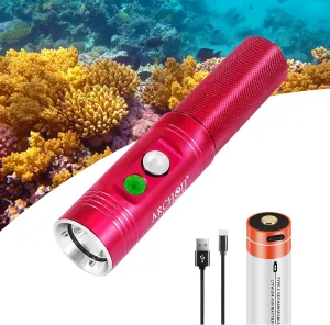 ARCHON V10S Diving Flashlight Underwater Scuba Dive Light 1200 Lumens Waterproof Torch with Power Indicator and USB Charger, Red Lamp for Underwater Lighting