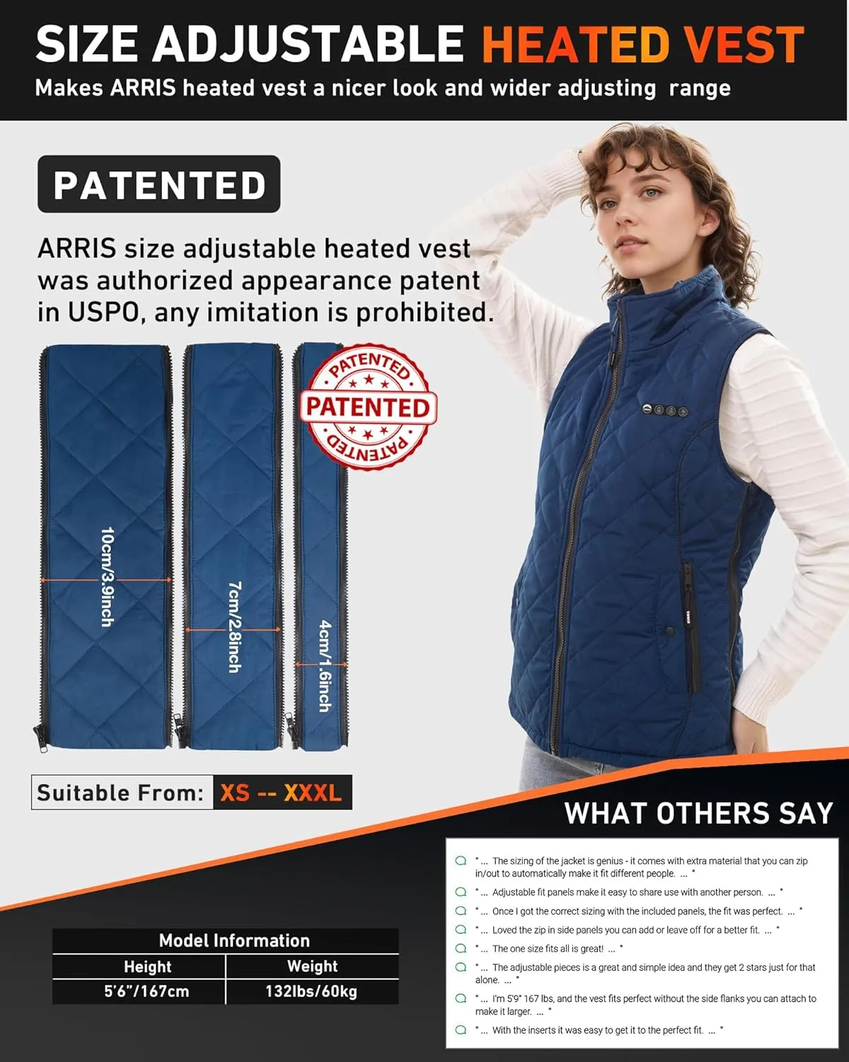 ARRIS Women`s Heated Vest, Size Adjustable 7.4V Electric Warm Vest with Battery Pack…