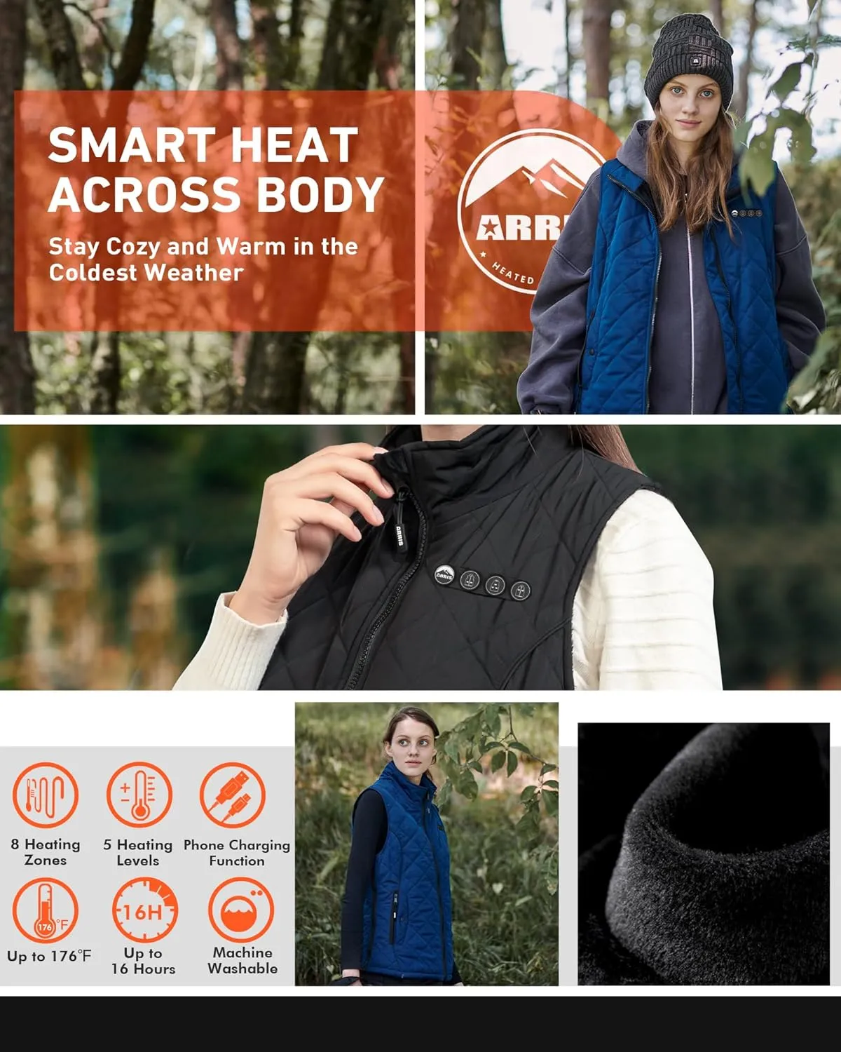 ARRIS Women`s Heated Vest, Size Adjustable 7.4V Electric Warm Vest with Battery Pack…