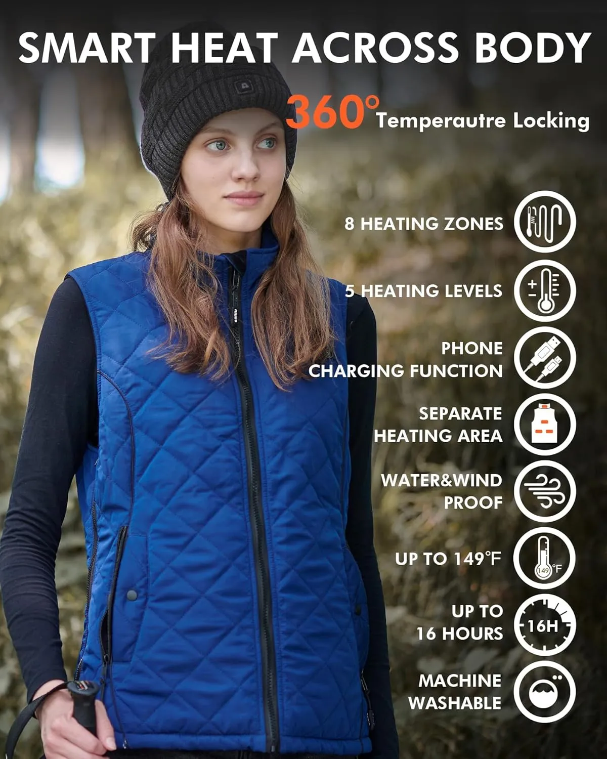 ARRIS Women`s Heated Vest, Size Adjustable 7.4V Electric Warm Vest with Battery Pack…