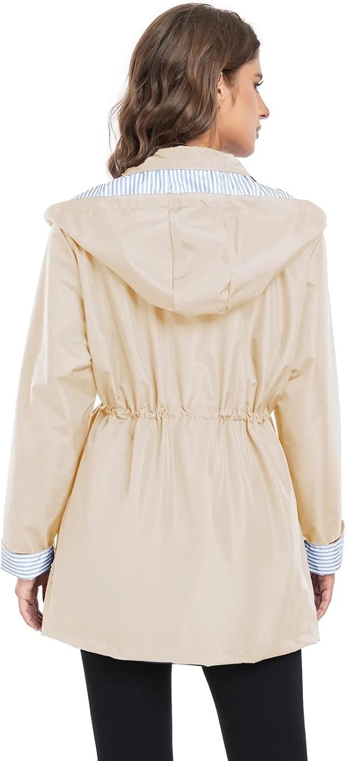 Arthas Women Light Rain Jacket Waterproof Active Outdoor Trench Raincoat with Hood Lightweight Plus Size for Girls