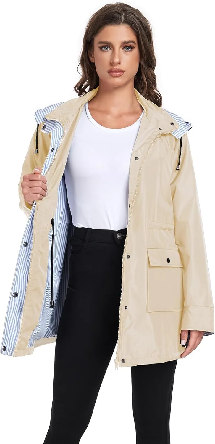 Arthas Women Light Rain Jacket Waterproof Active Outdoor Trench Raincoat with Hood Lightweight Plus Size for Girls