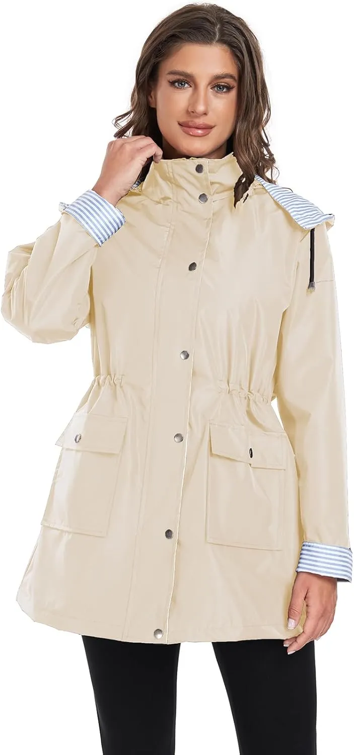 Arthas Women Light Rain Jacket Waterproof Active Outdoor Trench Raincoat with Hood Lightweight Plus Size for Girls