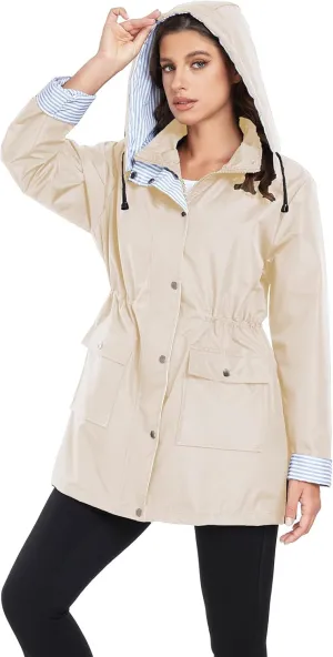 Arthas Women Light Rain Jacket Waterproof Active Outdoor Trench Raincoat with Hood Lightweight Plus Size for Girls
