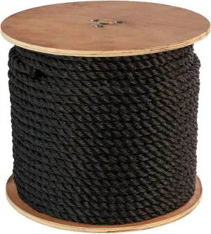 ATERET Twisted 3-Strand Black Polypropylene Rope Monofilament I 3/8" x 600 Feet I 2,430 lbs. Tensile Strength I Lightweight & Heavy-Duty Synthetic Cord for DIY Projects, Marine, Commercial Use