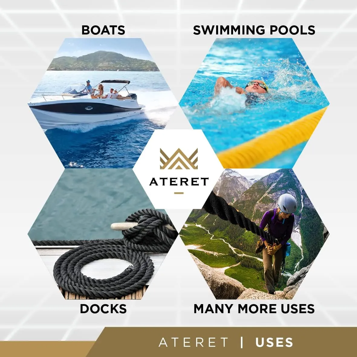 ATERET Twisted 3-Strand Black Polypropylene Rope Monofilament I 3/8" x 600 Feet I 2,430 lbs. Tensile Strength I Lightweight & Heavy-Duty Synthetic Cord for DIY Projects, Marine, Commercial Use