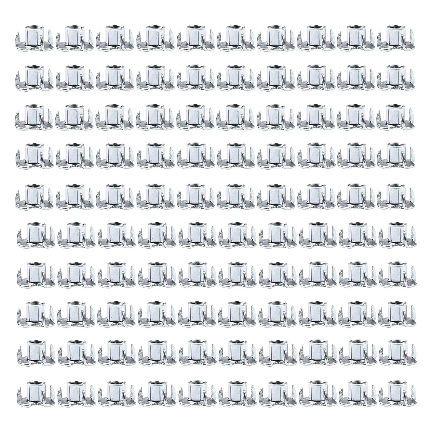 Atomik Zinc 3/8 inch 4-Prong T-Nuts 100 Pack Affordable Durable Steel Hardware for Rock Climbing Holds on Indoor and Outdoor Walls