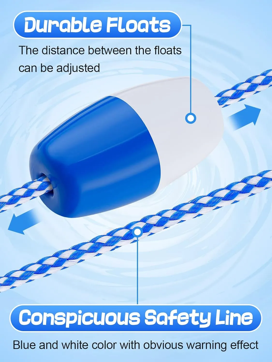 Aulock 16Ft Pool Safety Rope with Floats - Effective Visibility Floating Rope Divider Barrier with Pre-Assembled Stainless Steel Hooks for Indoor and Outdoor Swimming Pool Separating Depth