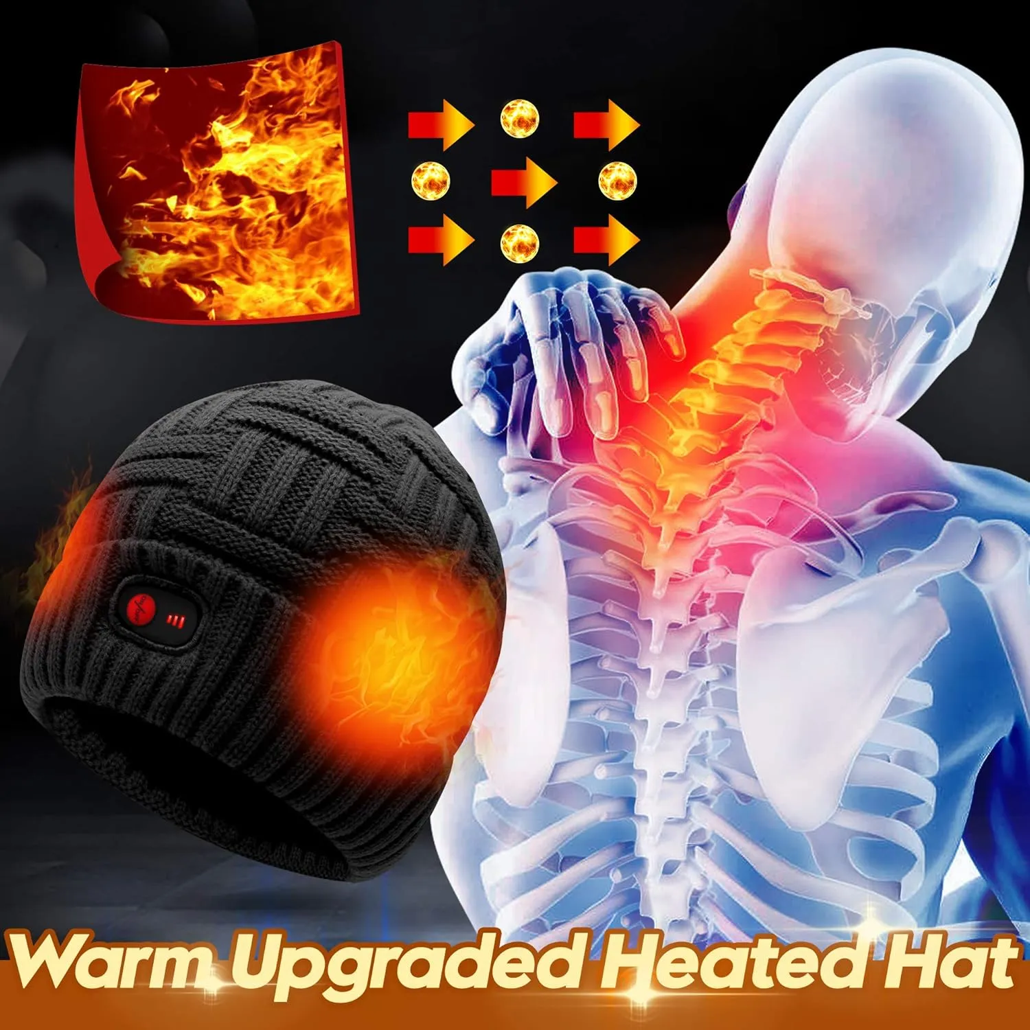 Autocastle 7.4V Heated Hat Men Women Battery Heat Cap Winter Warm Rechargeable Electric Battery Powered Knitted Skull Beanies