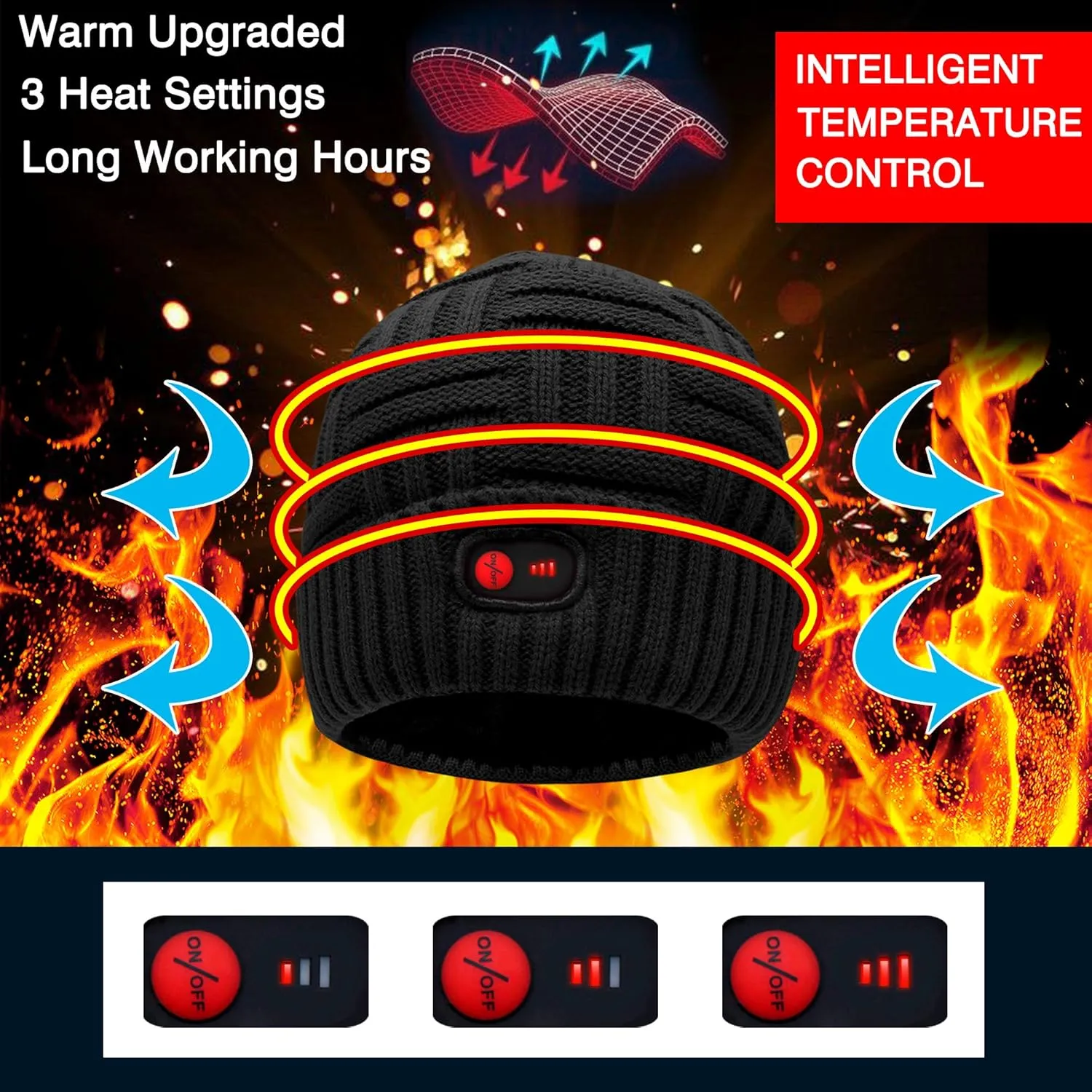 Autocastle 7.4V Heated Hat Men Women Battery Heat Cap Winter Warm Rechargeable Electric Battery Powered Knitted Skull Beanies