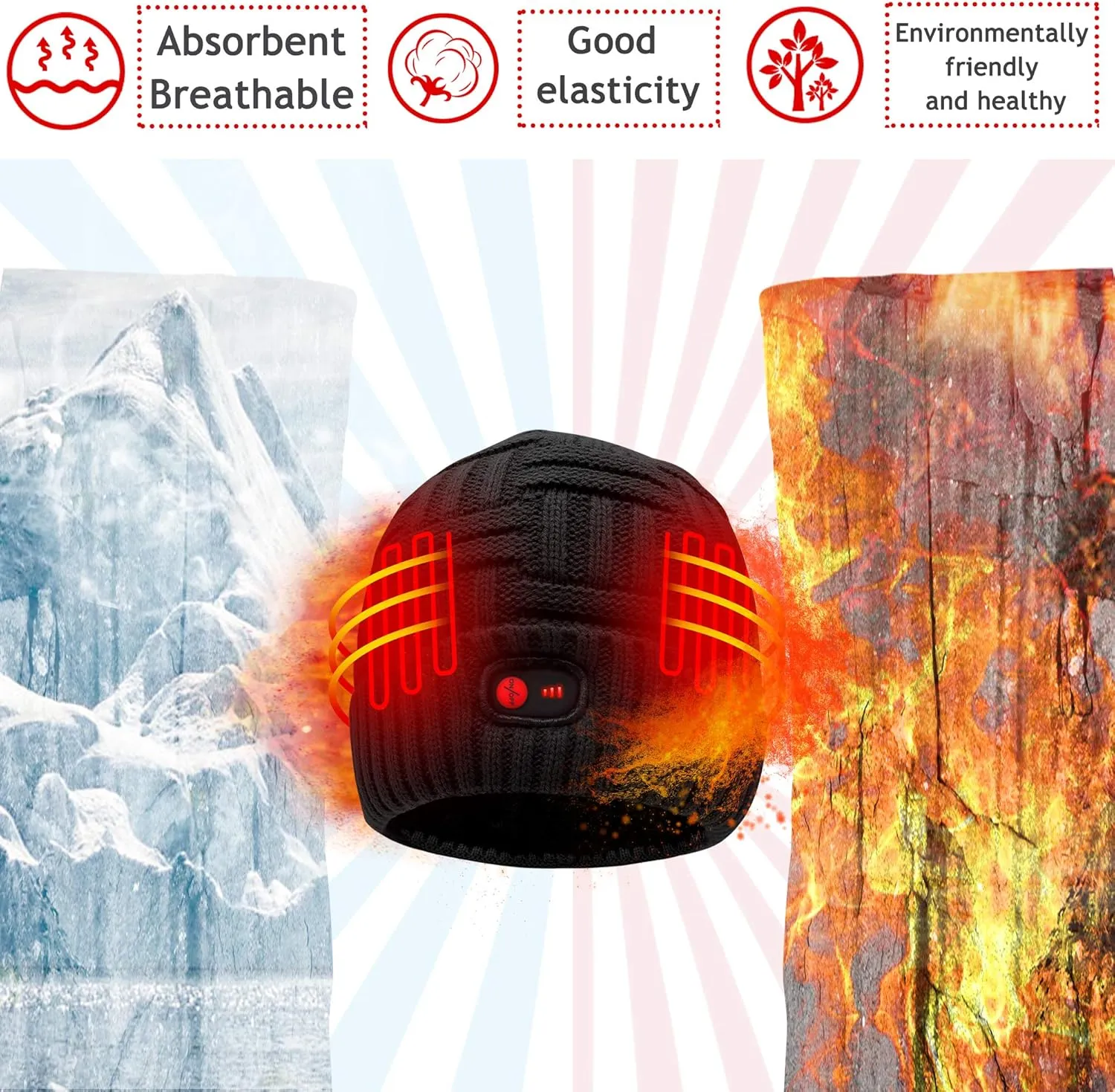 Autocastle 7.4V Heated Hat Men Women Battery Heat Cap Winter Warm Rechargeable Electric Battery Powered Knitted Skull Beanies