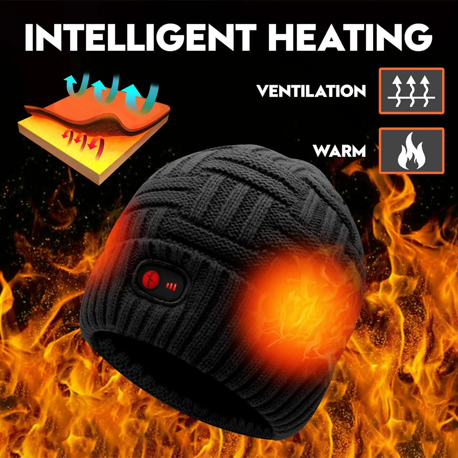 Autocastle 7.4V Heated Hat Men Women Battery Heat Cap Winter Warm Rechargeable Electric Battery Powered Knitted Skull Beanies
