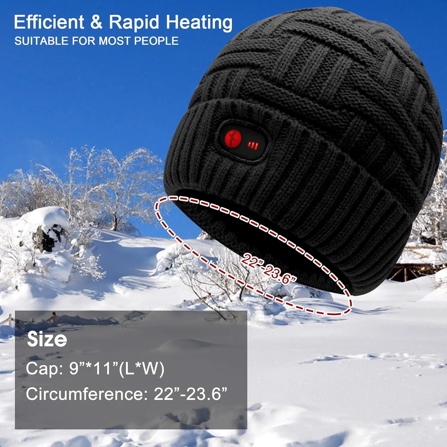 Autocastle 7.4V Heated Hat Men Women Battery Heat Cap Winter Warm Rechargeable Electric Battery Powered Knitted Skull Beanies