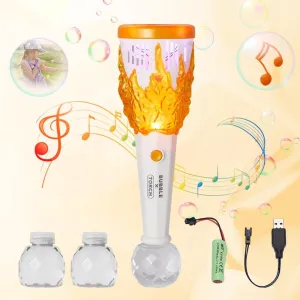 Automatic Bubble Torch for Kids, Bubble Machine with Light & Music for Girls Boys with Bubble Solutions, Rechargeable with USB included, Outdoor Toys for Toddlers, Party Wedding Birthday Gift (Orange)