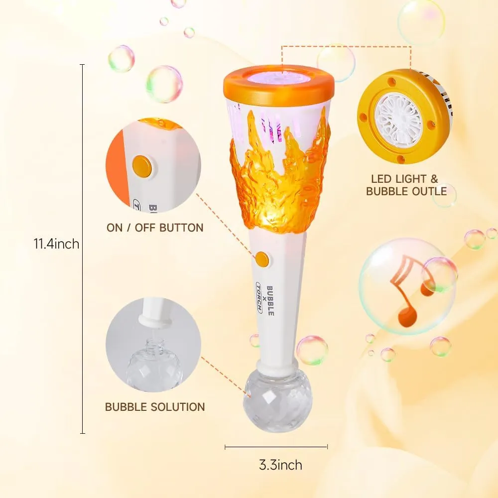 Automatic Bubble Torch for Kids, Bubble Machine with Light & Music for Girls Boys with Bubble Solutions, Rechargeable with USB included, Outdoor Toys for Toddlers, Party Wedding Birthday Gift (Orange)