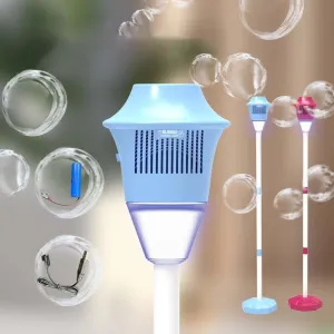 Automatic Bubble Torch Garden Lamp, Rechargeable Outdoor Torch Bubble Machine, 47 Inches Standing Bubble Maker Machine with Lights, for Wedding Birthday Party (Blue)