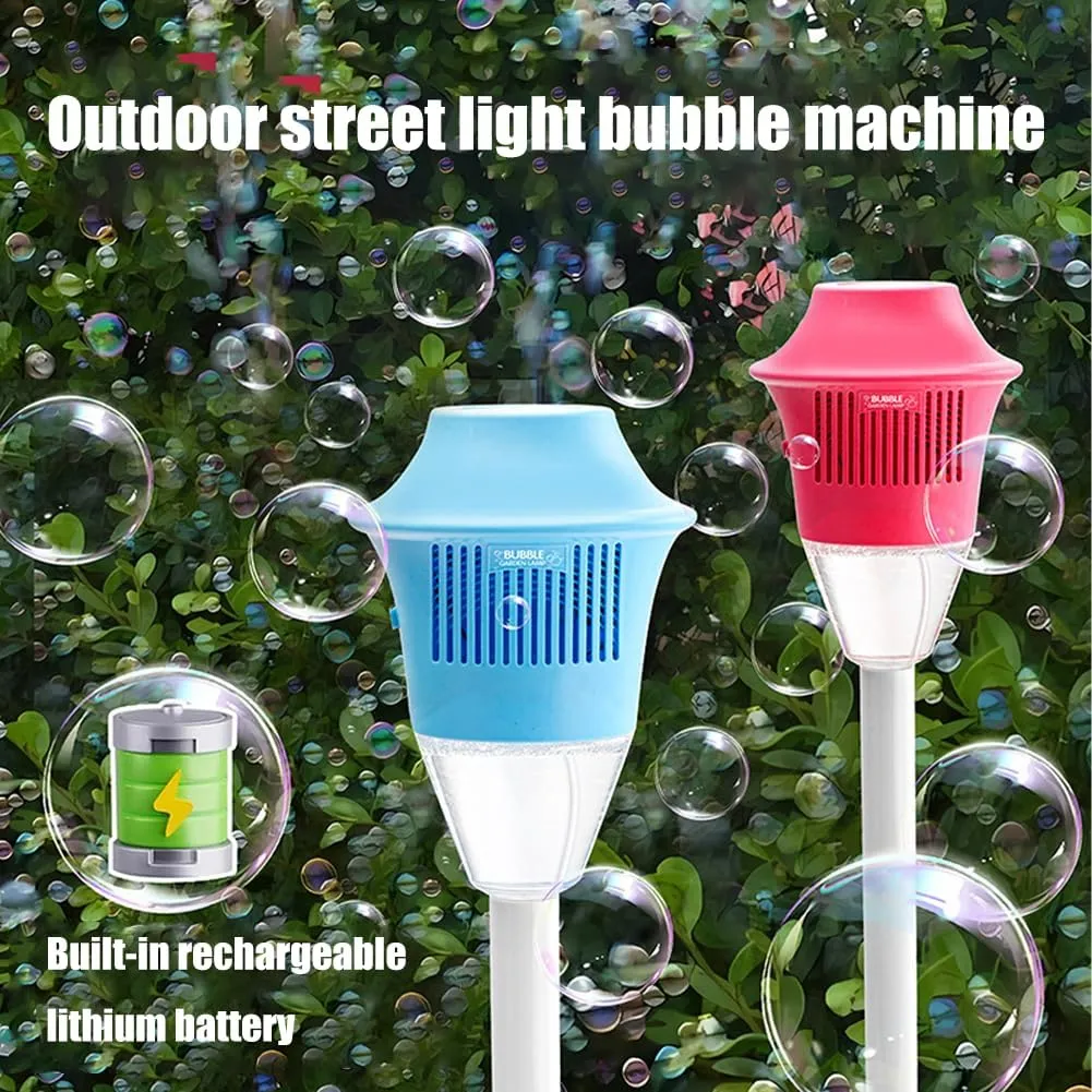 Automatic Bubble Torch Garden Lamp, Rechargeable Outdoor Torch Bubble Machine, 47 Inches Standing Bubble Maker Machine with Lights, for Wedding Birthday Party (Blue)