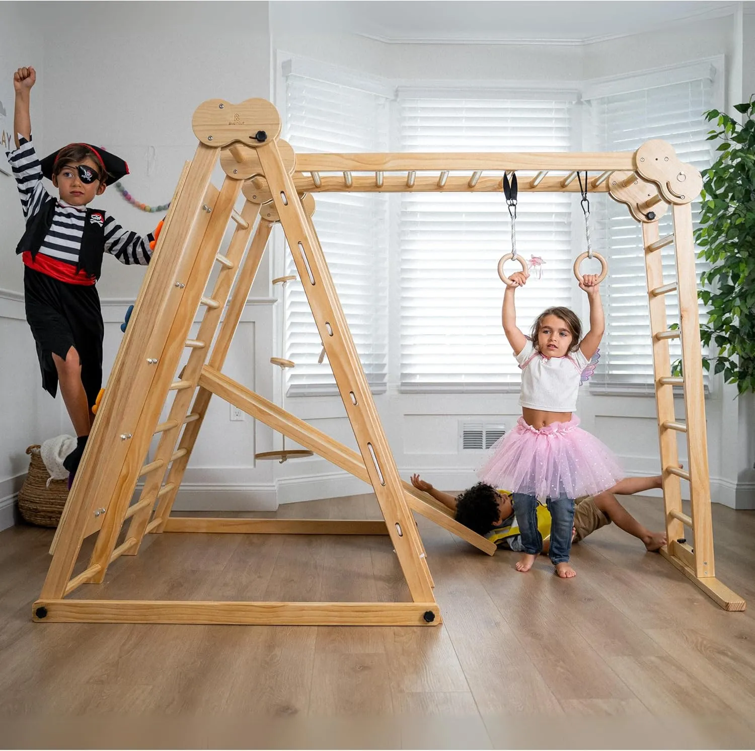 Avenlur Chestnut 7-in-1 Foldable Jungle Gym (Natural Indoor, X-Large(82"x58"x60"))