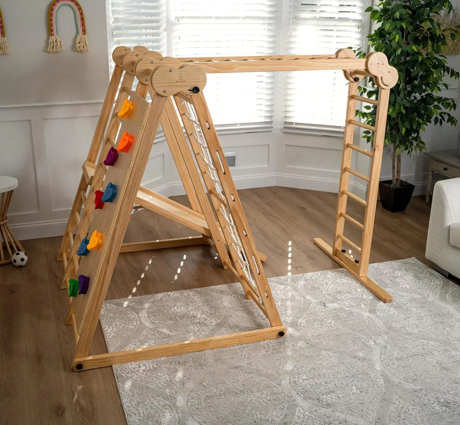 Avenlur Chestnut 7-in-1 Foldable Jungle Gym (Natural Indoor, X-Large(82"x58"x60"))