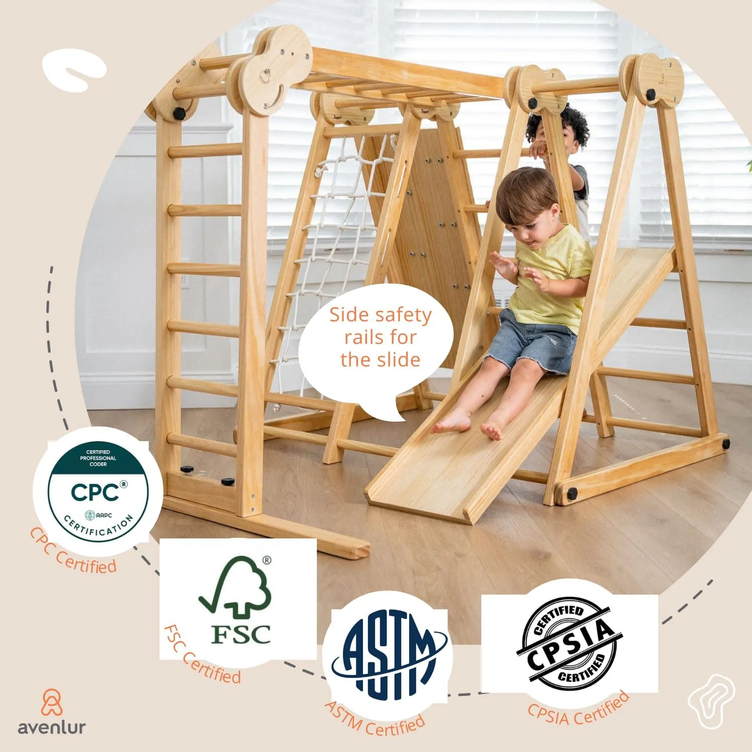 Avenlur Chestnut 7-in-1 Foldable Jungle Gym (Natural Indoor, X-Large(82"x58"x60"))