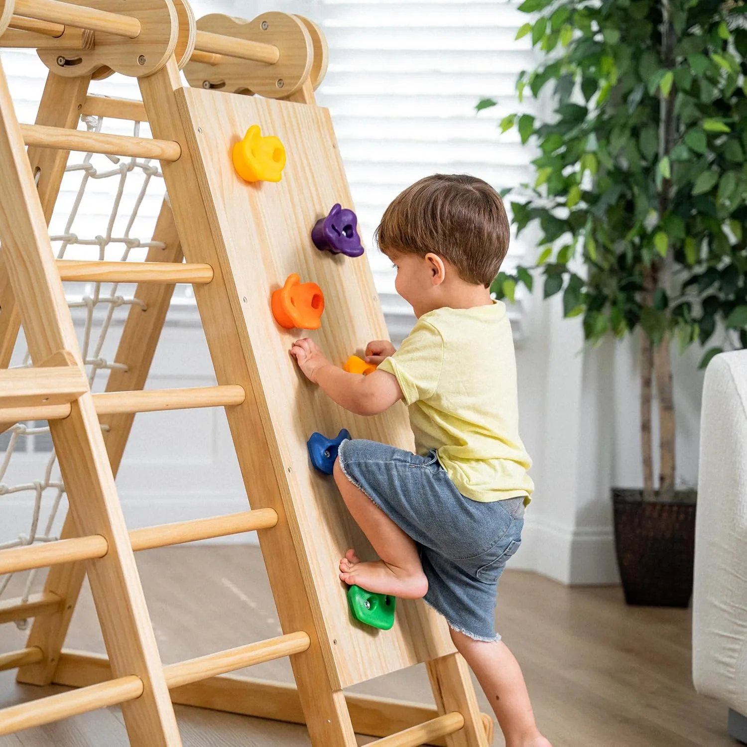 Avenlur Chestnut 7-in-1 Foldable Jungle Gym (Natural Indoor, X-Large(82"x58"x60"))