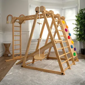 Avenlur Chestnut 7-in-1 Foldable Jungle Gym (Natural Indoor, X-Large(82"x58"x60"))