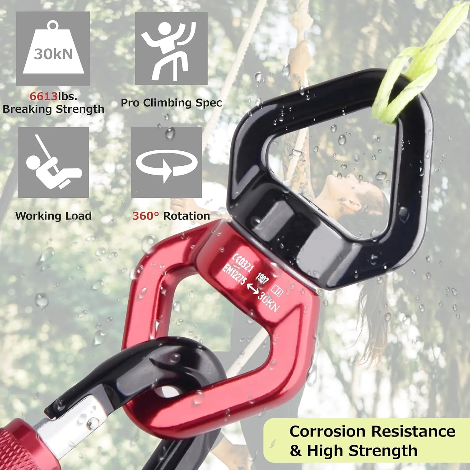 Azarxis 30KN Tree Swing Swivel Spinner, Safest Rotational Climbing Rope Devices Hanging Hook Accessory for Children’s Web Tree Swing Setting, Aerial Silks Dance