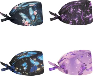 Babrukda 4 Pack Cap with Sweatband Adjustable Tie Back Hat Headgear Xmas Beanie