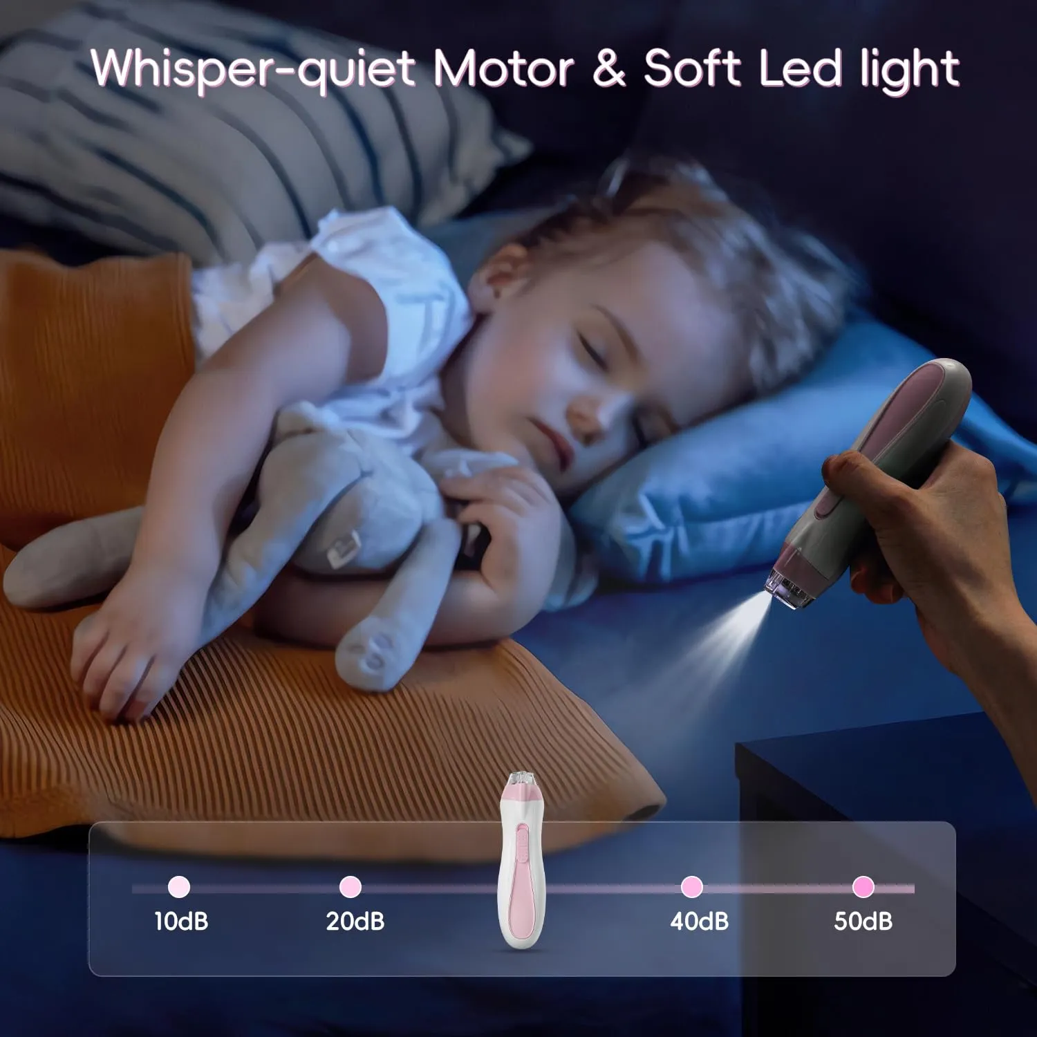 Baby Nail Trimmer Electric, 15 in 1 Baby Nail Clippers for Gentle Nail Care, Rechargeable Baby Nail File Electric with Light &15 Grinding Pads for Infant Toddler, Pink