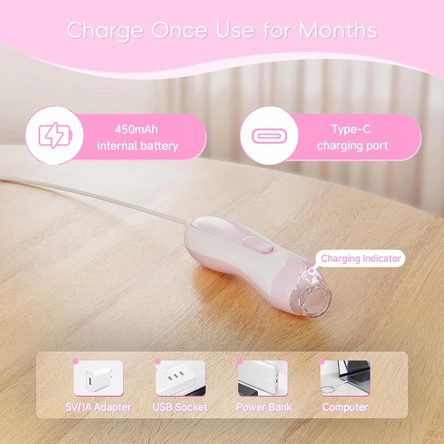 Baby Nail Trimmer Electric, 15 in 1 Baby Nail Clippers for Gentle Nail Care, Rechargeable Baby Nail File Electric with Light &15 Grinding Pads for Infant Toddler, Pink
