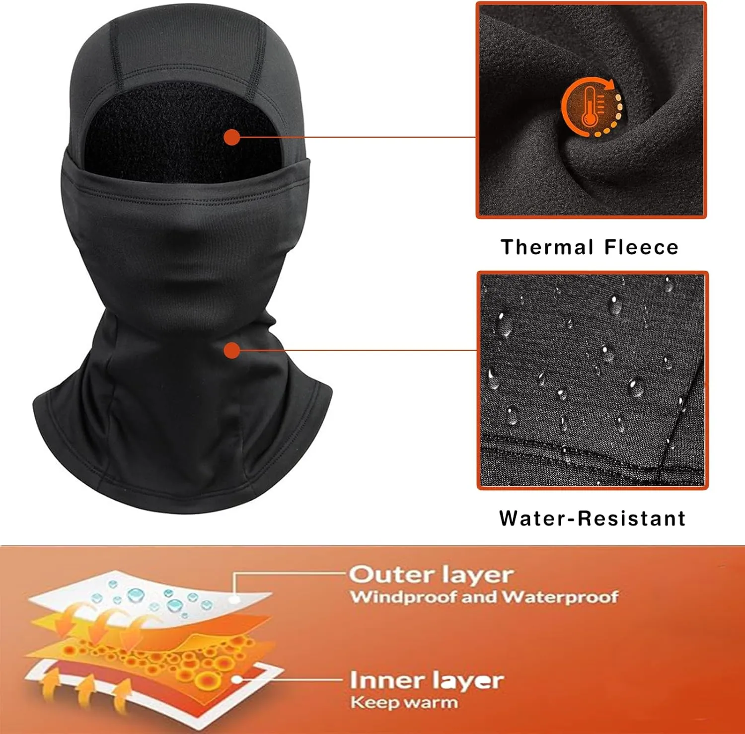 Balaclava Ski Mask Winter Waterproof Face Mask for Men Women Fleece Cold Weather Gear Skiing Snowboarding Neck Gaiter