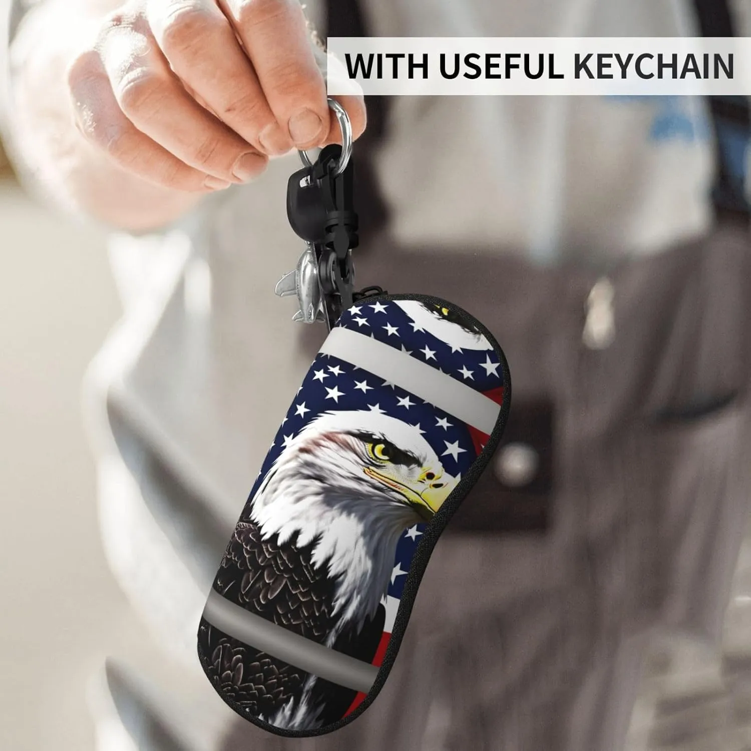 Bald Eagle Flag 1 Pcs Glasses Sunglasses Pouch With Zipper,Soft Storage Bag,Eyeglass Case For Accessories