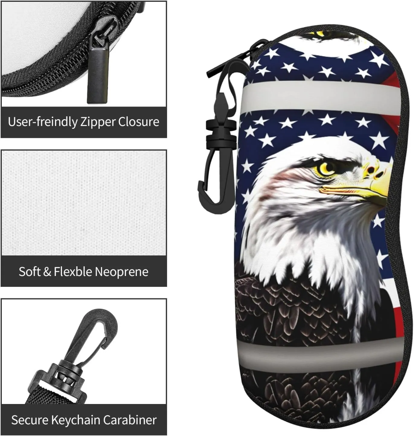 Bald Eagle Flag 1 Pcs Glasses Sunglasses Pouch With Zipper,Soft Storage Bag,Eyeglass Case For Accessories