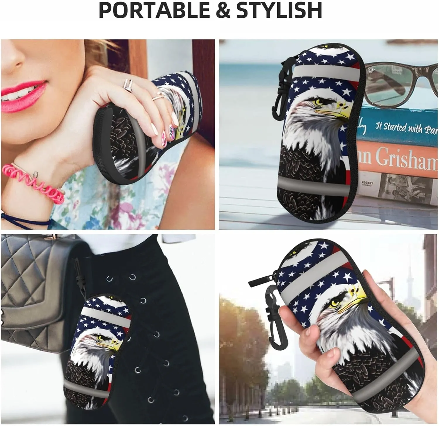 Bald Eagle Flag 1 Pcs Glasses Sunglasses Pouch With Zipper,Soft Storage Bag,Eyeglass Case For Accessories